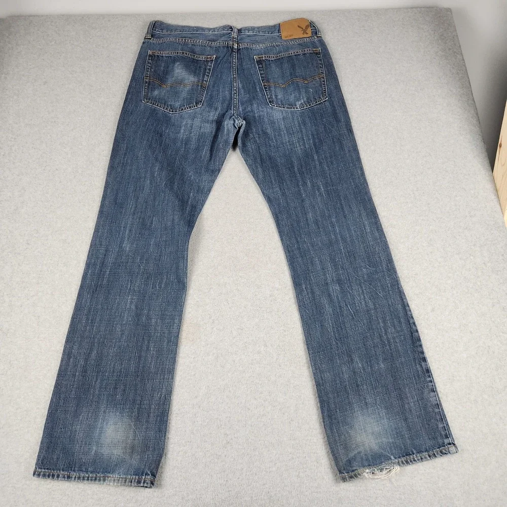 American Eagle Original Boot Jeans Mens 34x34 Blue Denim Medium Wash Distressed